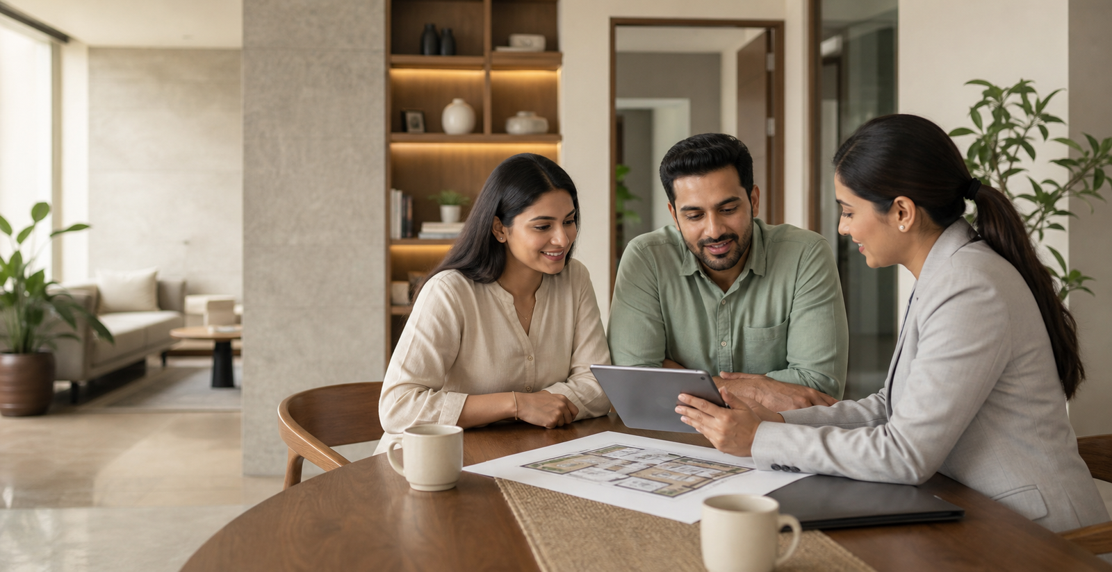 Samrajya-style property consultation in a modern Indian home